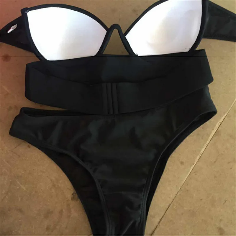 

2021 Women Swimwear Beachwear Bathing Swimsuit Sexy Solid Black Strapless Bikini Female Push Up Bikini Set Beach Swimming Suits