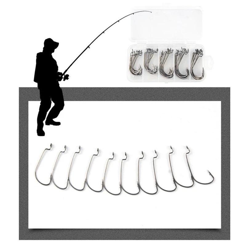 

50pcs Black High Carbon Steel Nickel Crank Hook Suit 1-2# 1/0-3/0# Fishhook with Plastic Tackle Box