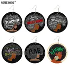 Серьги-подвески SOMESOOR с изображением мамы, королевы, учителя, обеих сторон