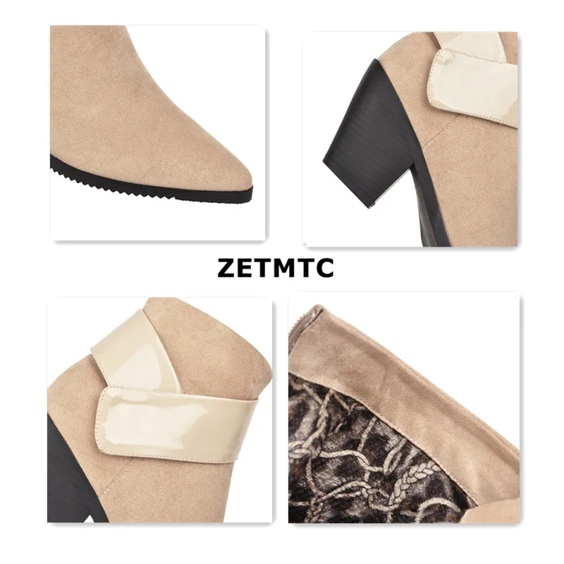 Ankle Boots for Women Autumn Winter Western Cowboy Slip on Wedge High Heel Brown Black Suede Shoes Botas 32-43 | Обувь