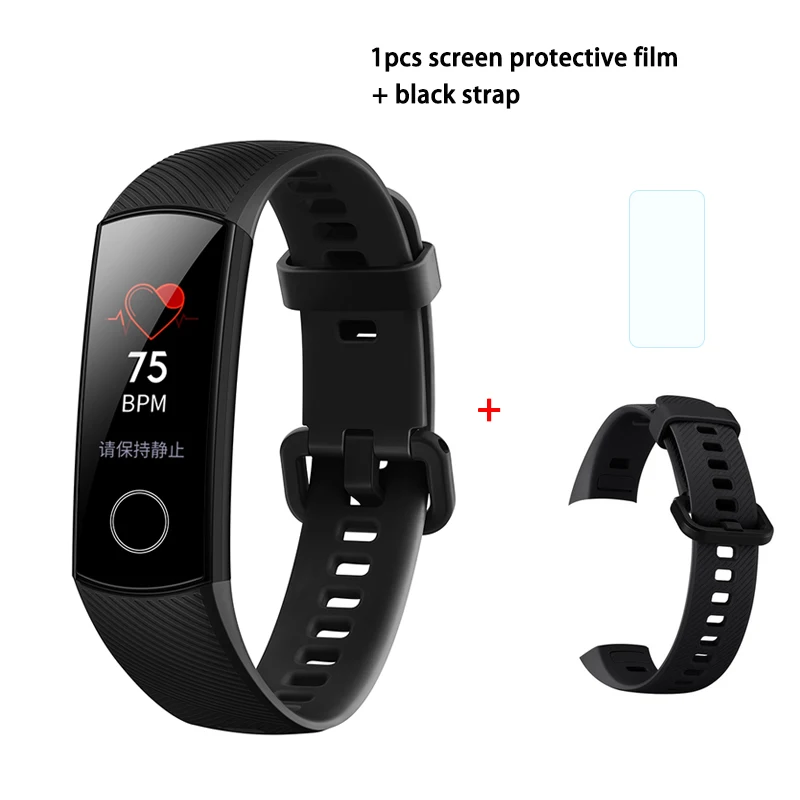 Black n black strap Фитнес-трекер HUAWEI Honor Band 4 6-осевым инерционным монитор сердечного ритма полный сенсорный экран AMOLED Цвет Экран смарт-браслет - Цвет: Black n black strap
