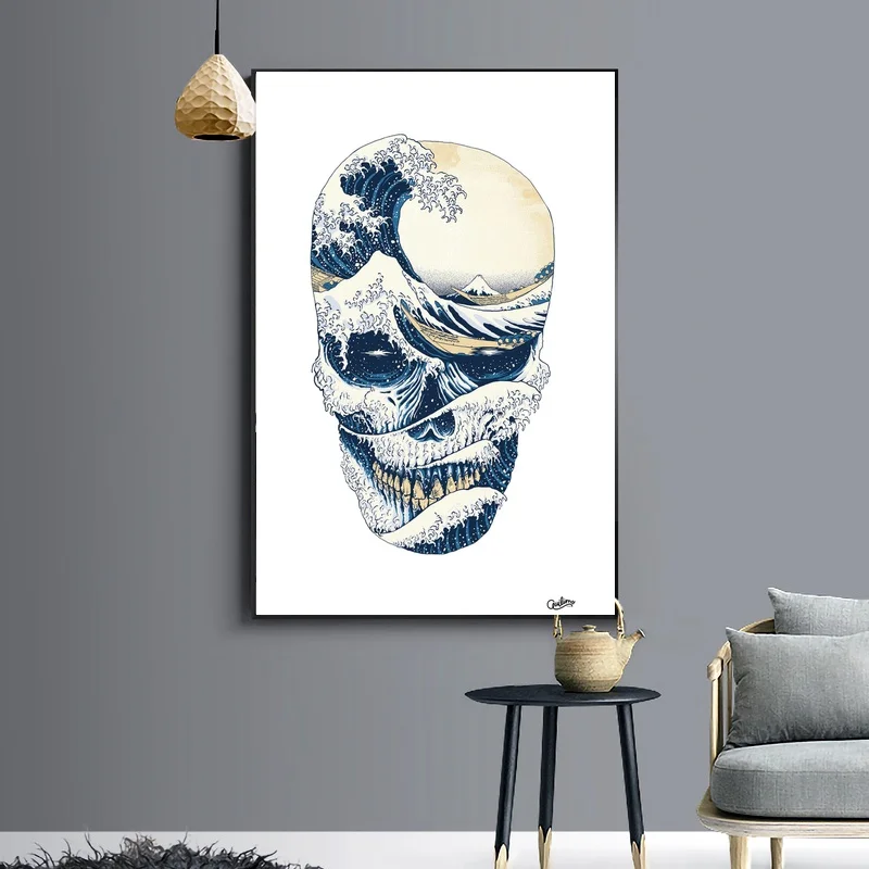 The Great Wave off Skull художественный постер на холсте картина живописи домашний декор |