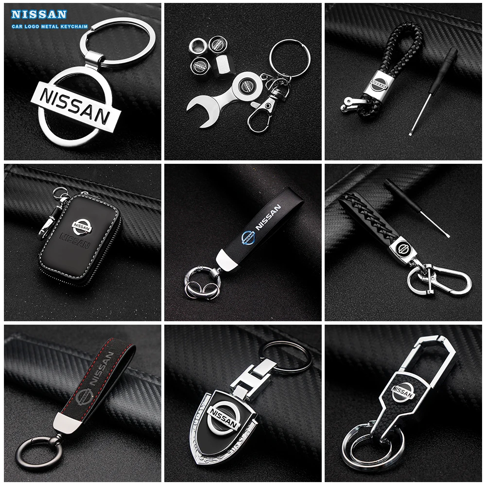 

1PC Car Metal Keychain Leather Key Ring 3D Logo Key Case Car Styling For Nissan Qashqai J11 J10 Juke X Trail T32 Car Accessories