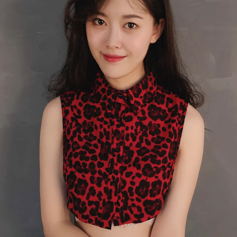 Женская блузка с отложным воротником воротник-обманка из шифона леопардовым