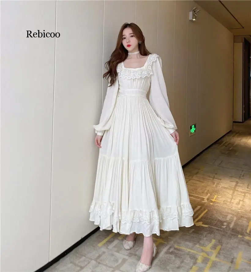 Женское винтажное платье макси с высокой талией тонкое элегантное в стиле бохо