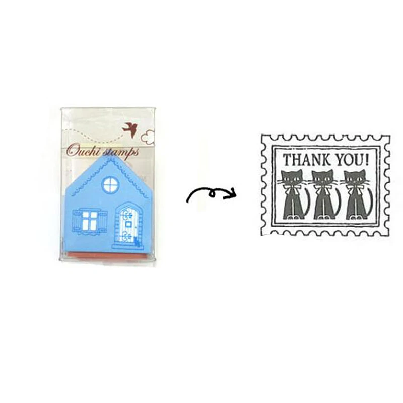 Creative Cartoon Cat Pattern Seal Wooden Stamps Blue Small Household Decor Seal Scrapbooking Standard Stamp 3*4cm