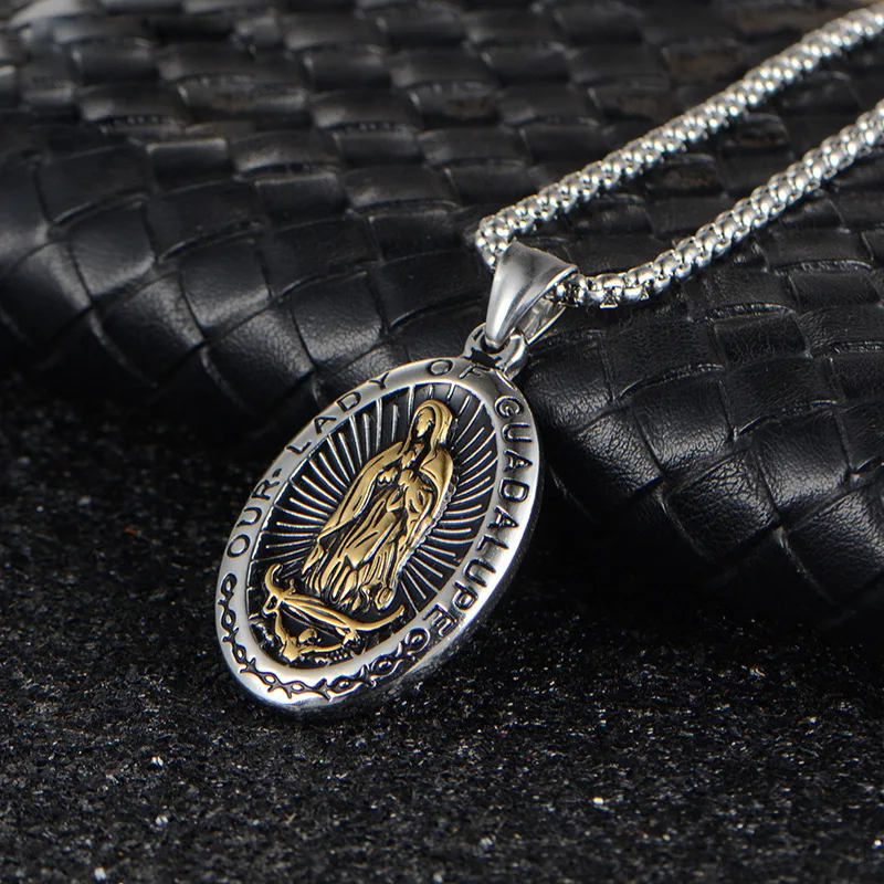 Цепочка Megin D титановая для мужчин и женщин кулон-значок в виде Богородицы Девы