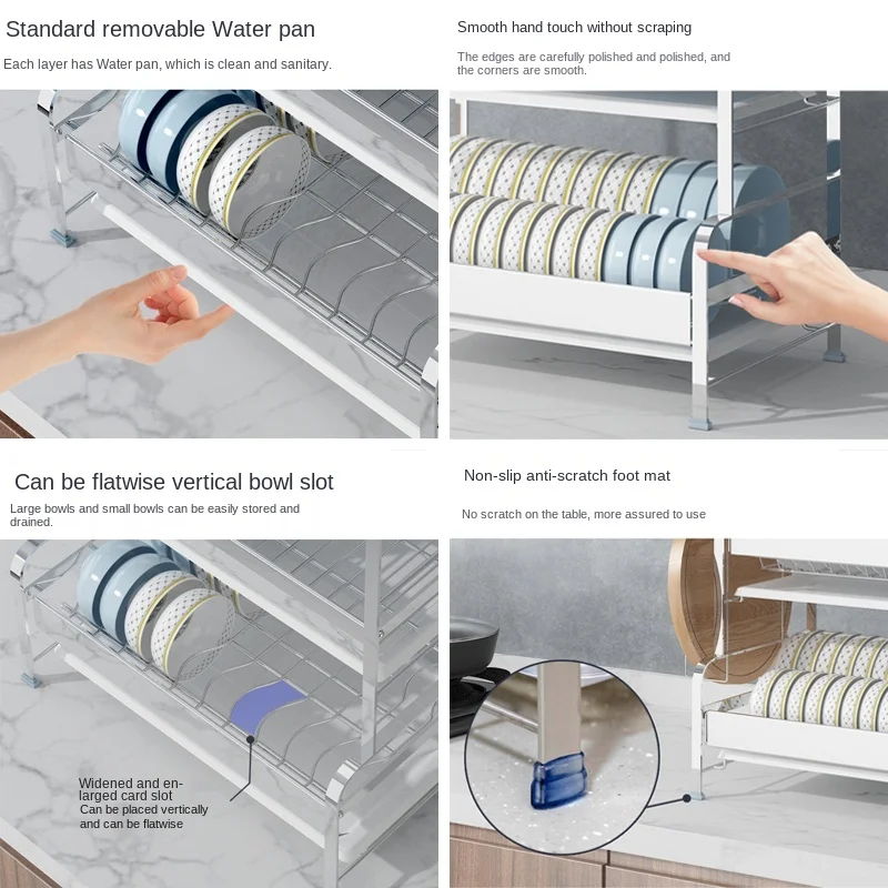 

304 Stainless Steel Multi-Functional Dish Rack Draining Rack Kitchen Storage Rack Bowl Rack Tableware Storage Box Dish Rack