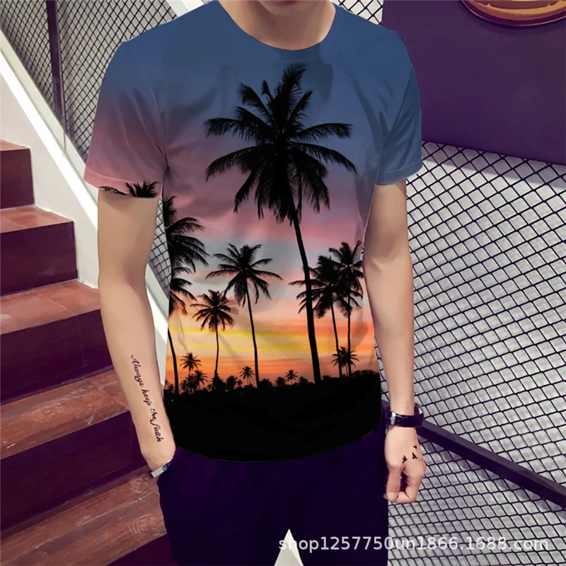 Новинка лета, Мужская футболка, 3D, красивая, звездное дерево, цифровая печать, мужские футболки, повседневные, короткий рукав, Круглый ворот, свободная футболка