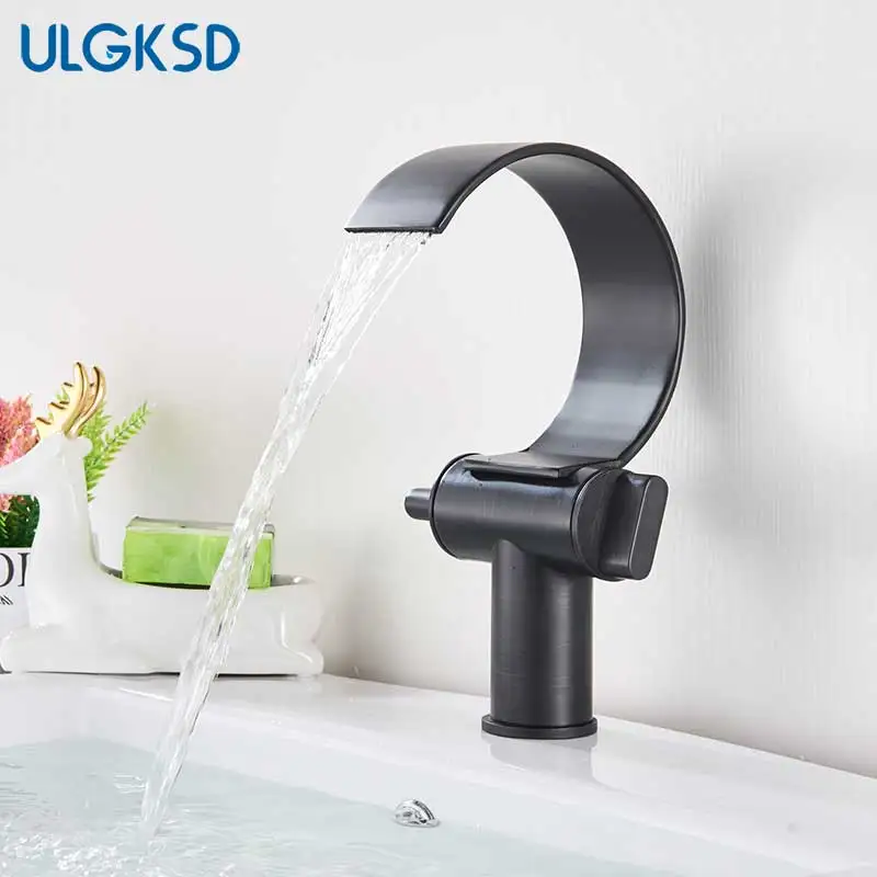 ULGKSD смесители для раковины с одной ручкой, смеситель для горячей и холодной воды, креативный водопад, водоотводный кран для ванной комнаты, смеситель для раковины