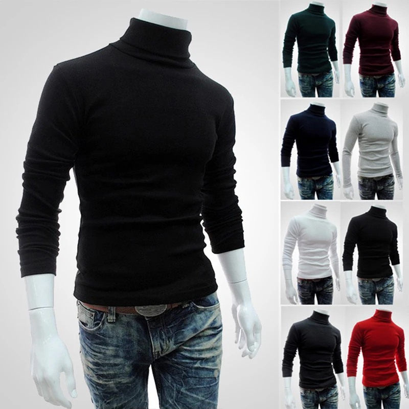 Autumn Winter Thick Warm Sweater Men Turtleneck Men's Slim Fit Pullover Sweaters Knitwear High Neck Jumper Male Tops | Мужская
