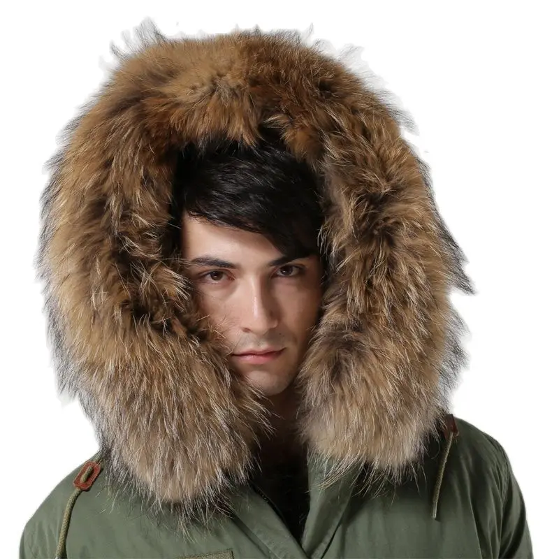 Winter Coat Fox Fur Lining Mens Army-green Long Style Fashion Real Collar Windproof Parka Factory Price Outwear | Мужская одежда