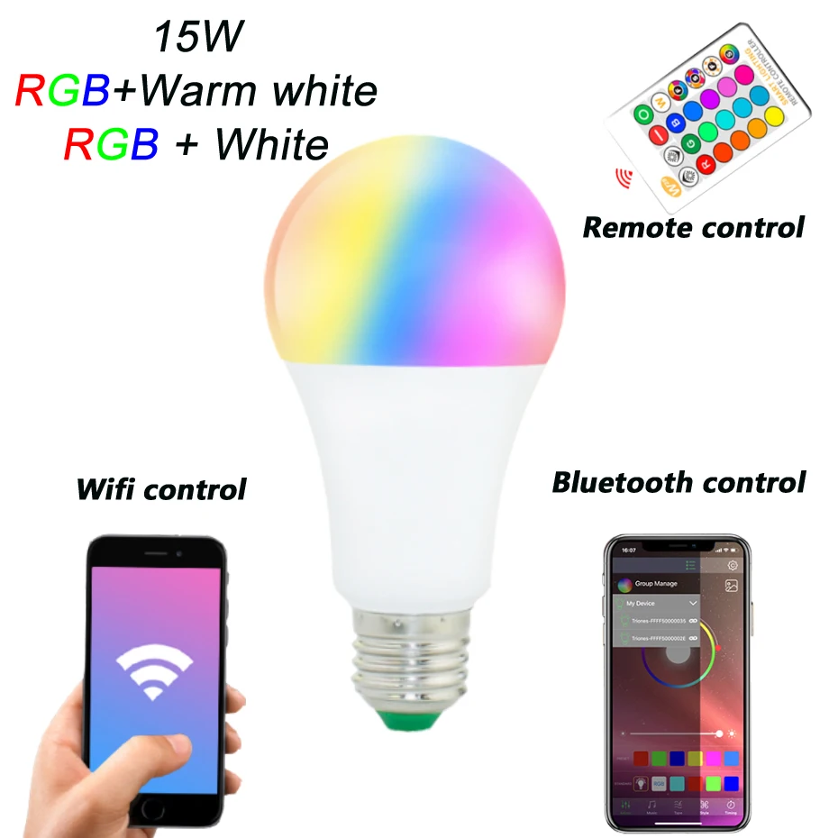 RGB Светодиодная лампа 15 Вт E27 B22 с регулируемой яркостью RGBW RGBWW точечный светильник