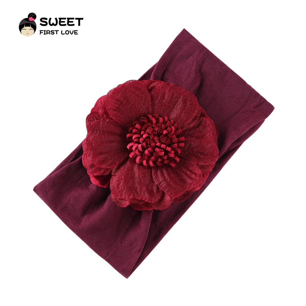 Шифоновые широкие нейлоновые повязки на голову с цветами для девочек элегантные