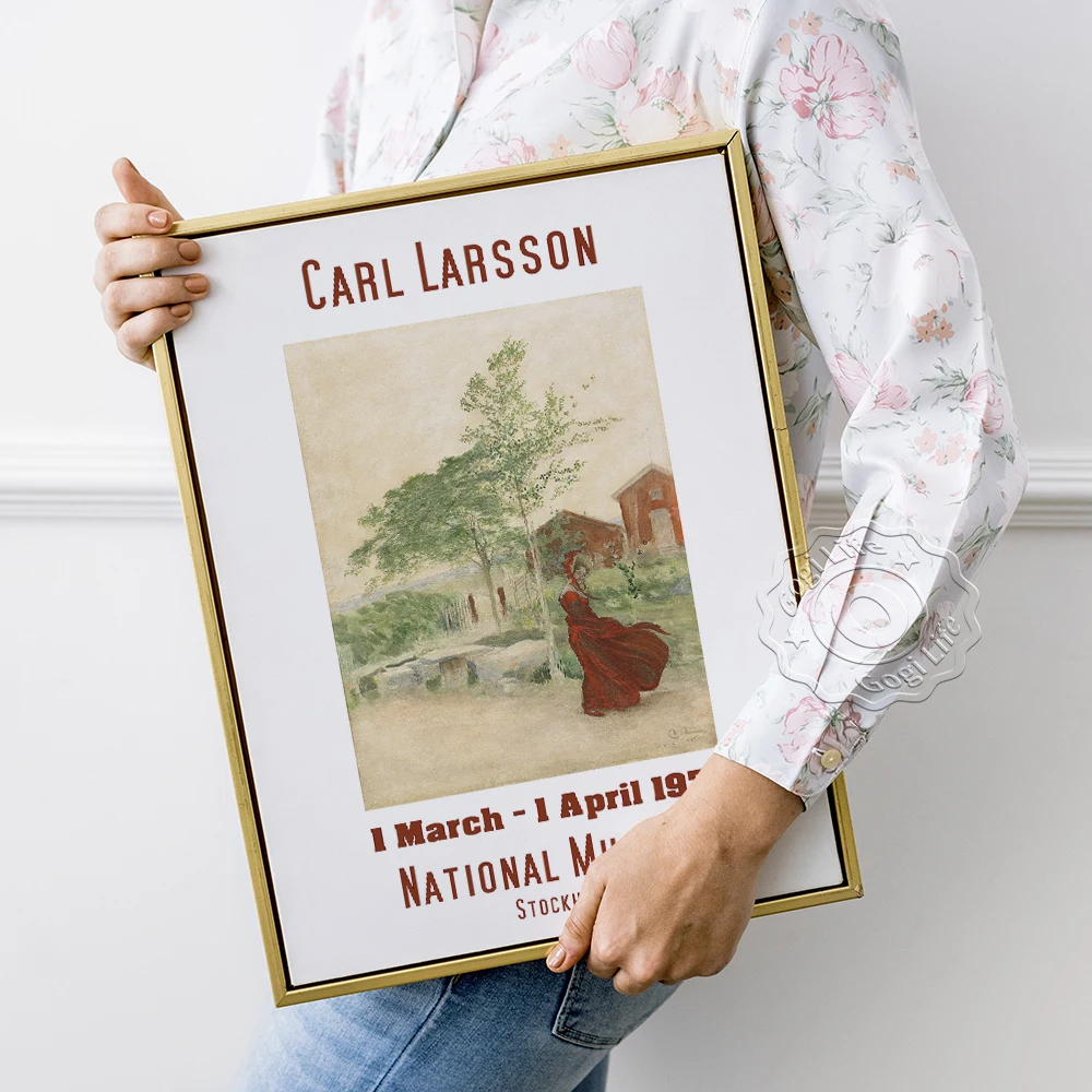

Carl Larsson Exhibition Stockholm National Museum Poster, Woman In A Long Red Dress Wall Art, Watercolor Landscape Wall Picture