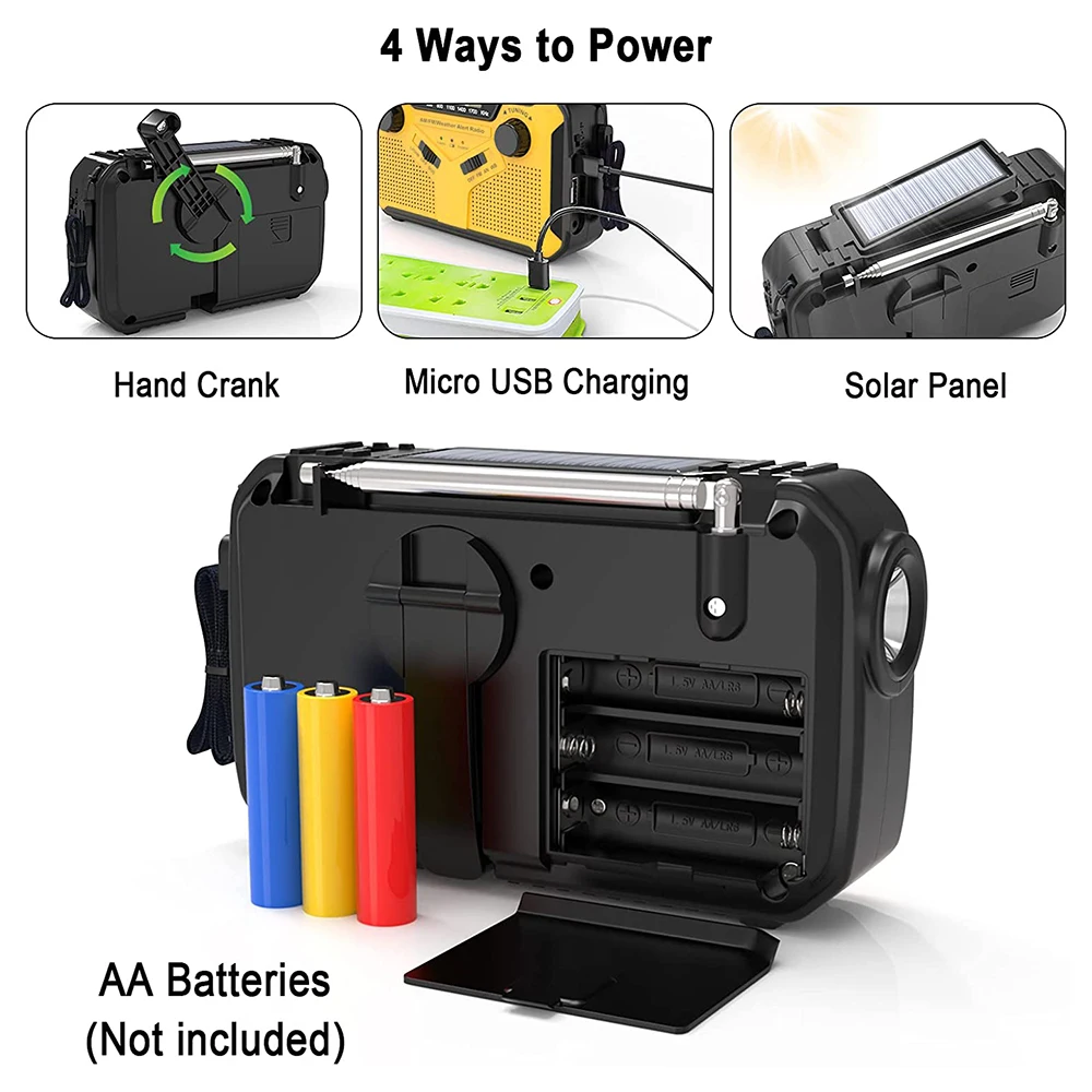 

Digital AM/FM/WB Radio Outdoor Solar Powered Hand Crank USB Output Radio Emergency Flashlight LED Reading Light 2500mAh Battery