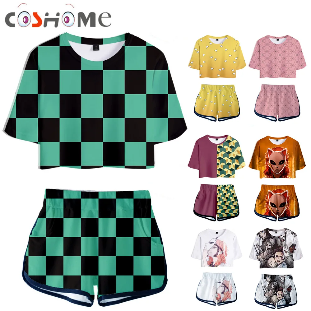 Coshome аниме Demon Slayer Kimetsu no Yaiba Косплей Tanjiro Kamado футболка для мужчин и женщин костюм Топы Шорты Nezuko летнее платье