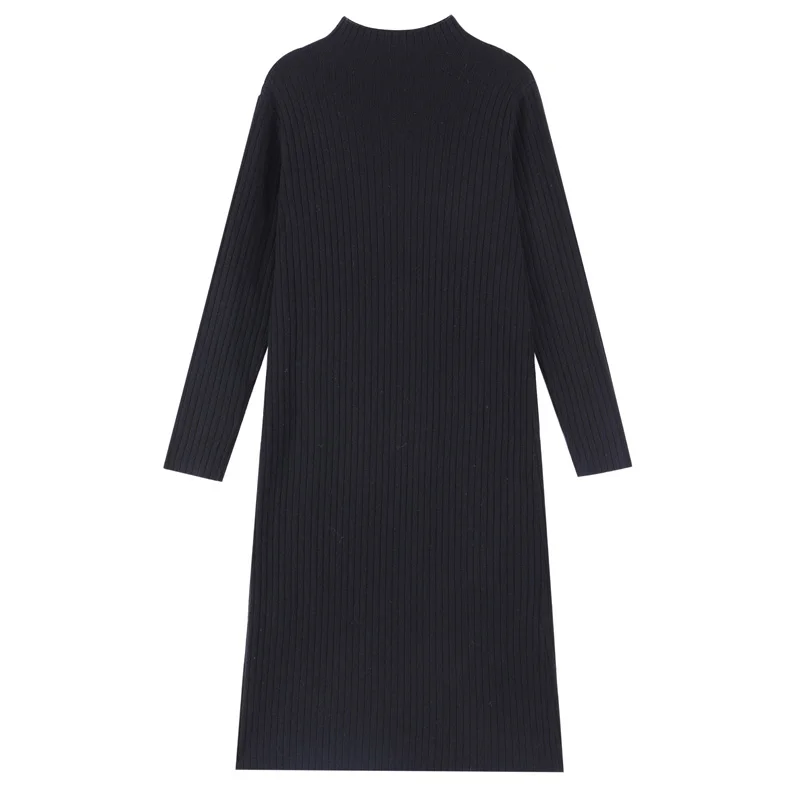 

2021 autumn new mid length over knee fashion skirt with black underneath knitted sweater dress for women
