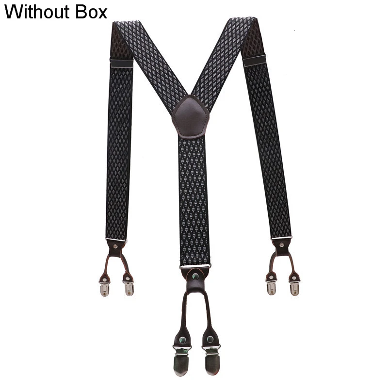 2 Without Box Мужские модные подтяжки коричневые из натуральной кожи 6 зажимы подтяжек винтажные повседневные брюки в западном стиле регулируемые подтяжки - Цвет: 2 Without Box