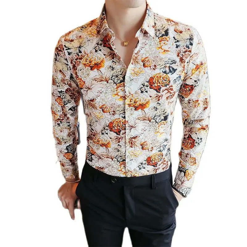 

2022 New Single-breasted Printed Cotton Shirt Men's Long-sleeve Lapel Shirt Business Casual Top Camisa Male Slim Fit Chemise 5xl