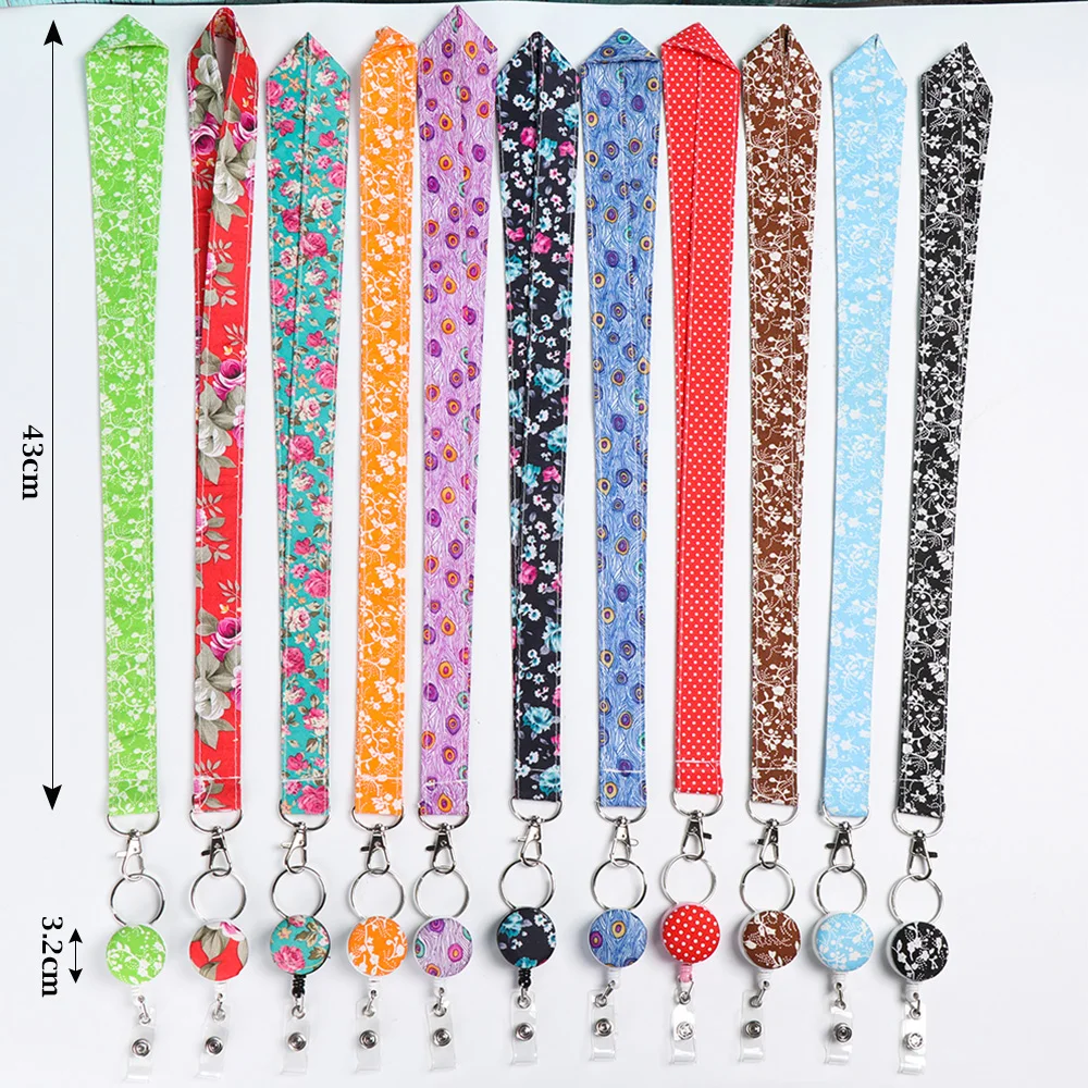 

1PC Printed Fabric Lanyard Badge ID Card Holder Neck Strap Clip Mobile Phone Neck Straps Retractable Hanging Rope Badges Lanyard