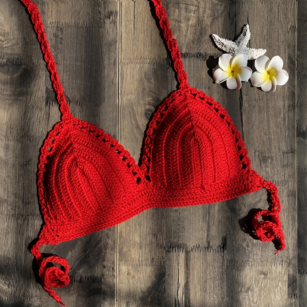 Модный женский летний сексуальный вязаный бюстгальтер бикини с открытой спиной