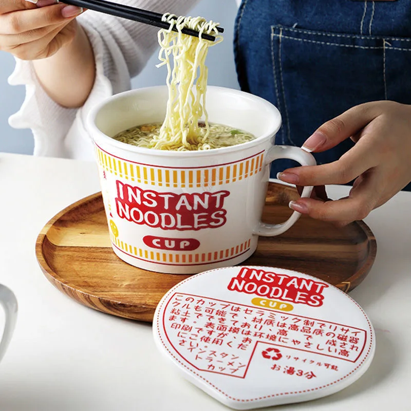 

Creative Ins Style Instant Noodle Ceramic Cup Ramen Bowl with Cover Bento Box Student Lunch Box Instant Noodle Bowl Soup Bowl
