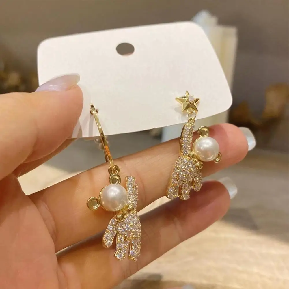 

1 Pair Drop Earrings Trendy Bear Shape Alloy Women Chic Shiny Dangle Earrings for Party