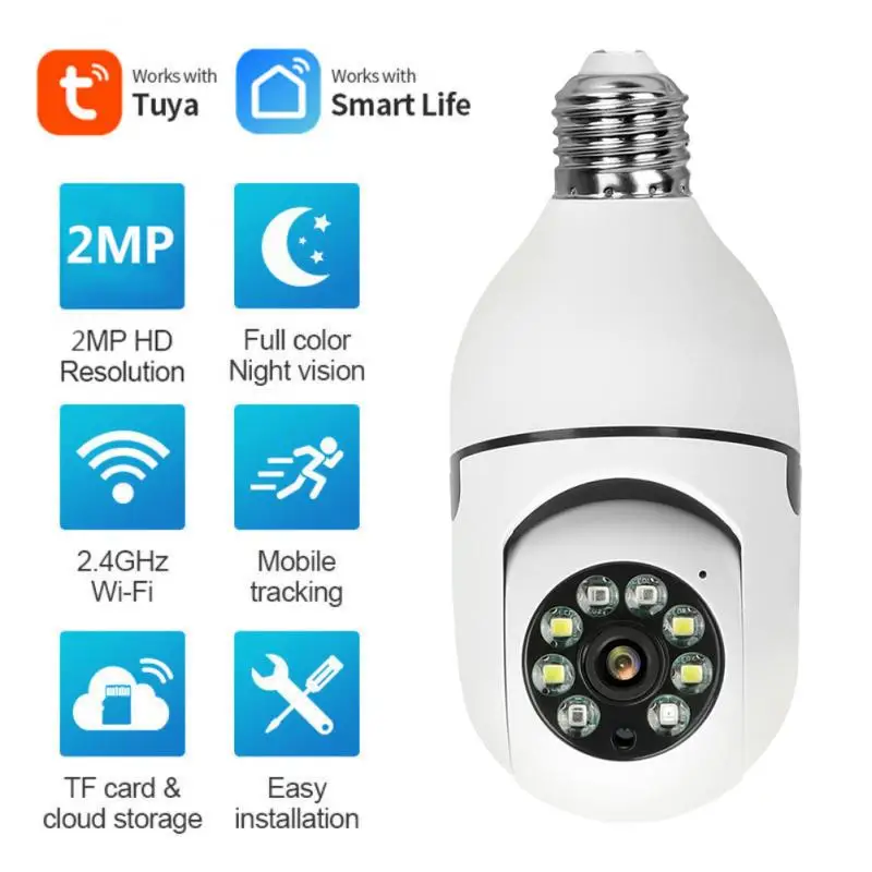 2MP Tuya Smart Life E27 Bulb Lamp Camera 1080P Wifi IP PTZ IR Night Vision Home Security Auto Tracking Video Surveillance | Безопасность