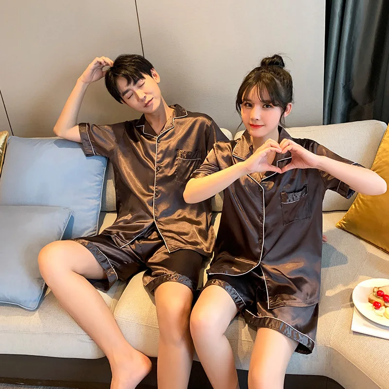 

Luxury Pajama Suit Satin Silk Pyjamas Sets Couple Sleepwear Casual Family Pijama Lover Night Suit Men & Women Plus Size Pj Set