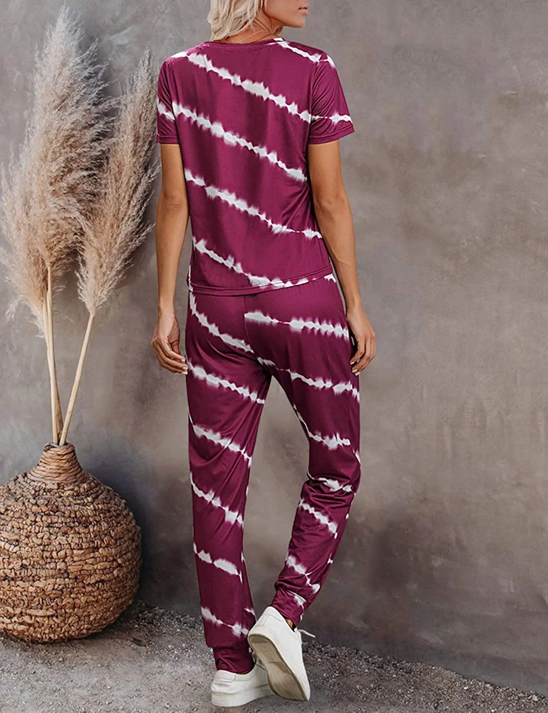 

Donsignet Women's Casual Suit Fashion Stripe Short Sleeve Homewear Outfits Conjunto Feminino Women Crop Top Two Piece Outfits