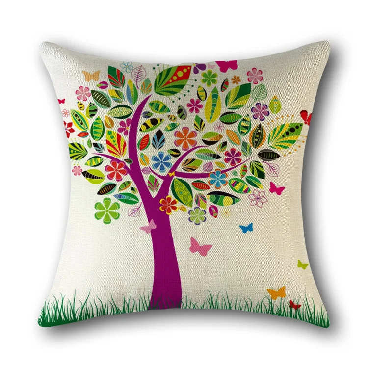 

Little fresh girl flower tree, 45*45 linen pillow and sofa cushion cover without pillow core