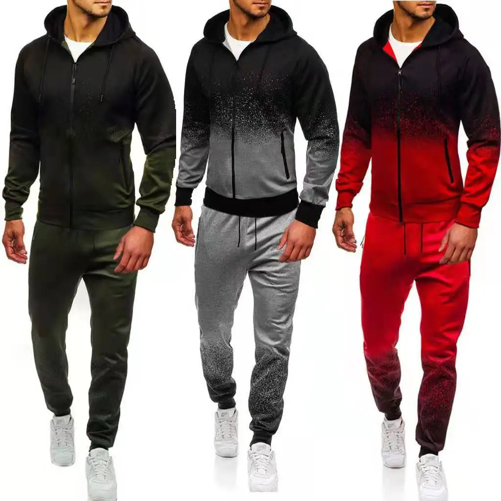 

2021 men's casual sports suit men's gradient stripe strong