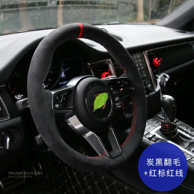 

Steering Wheel Cover For Porsche Taycan Panamera Macan Cayenne 718 911 9YA 971 Black Alcantara Leather Car interior Accessories
