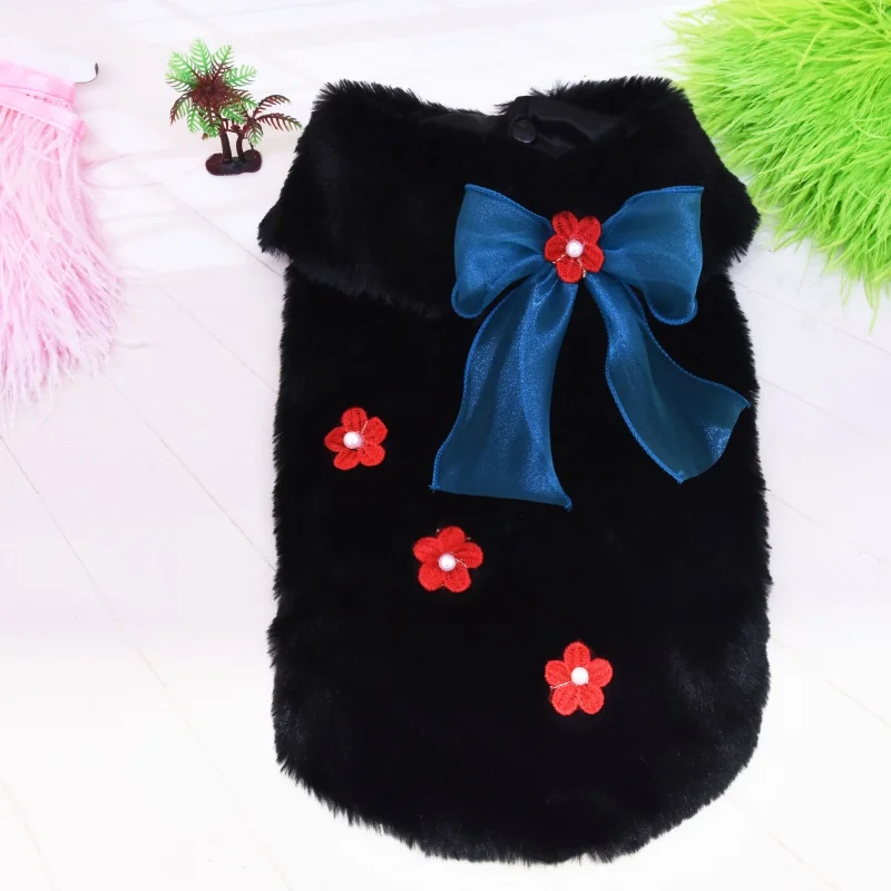 Милая теплая одежда для домашних животных модная с бантом собак на осень и зиму