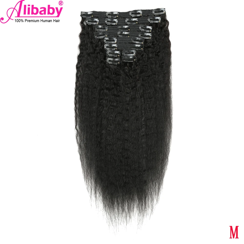 

Kinky Straight Clips In Human Hair Extensions 100g 8pc/Set Coarse Yaki Clip Ins Hair Extension Brazilian Remy Natural Color Hair