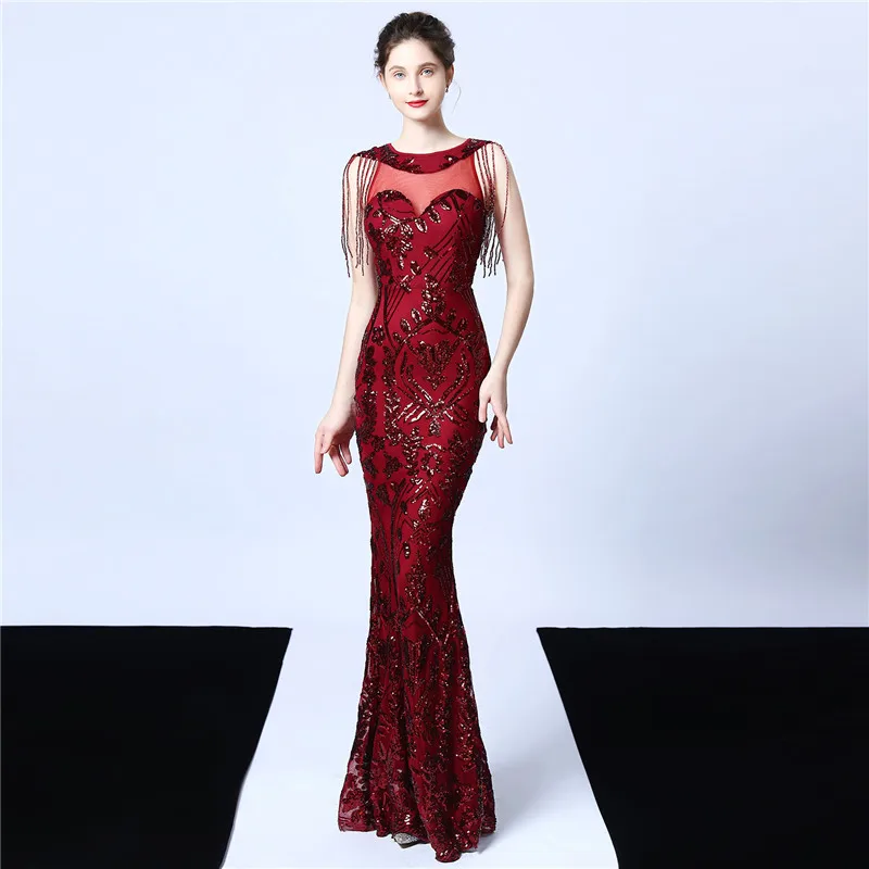 Роскошное вышитое блестками длинное вечернее платье 2020 иллюзионное годовое