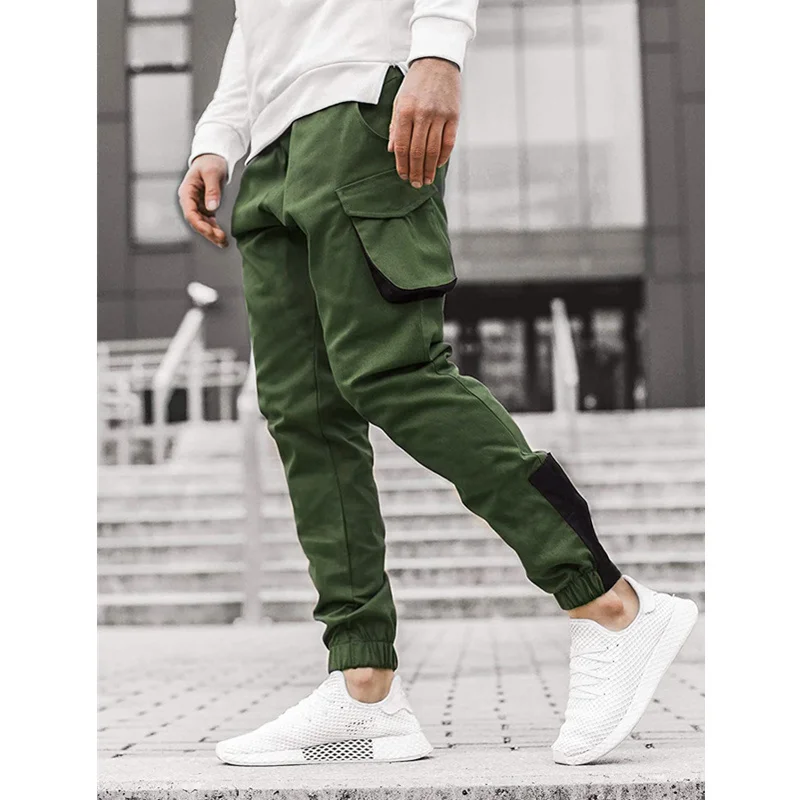 

WEPBEL Fashion Casual Men Color Blocks Multi Pockets Sports Long Cargo Pants Work Trousers for Men