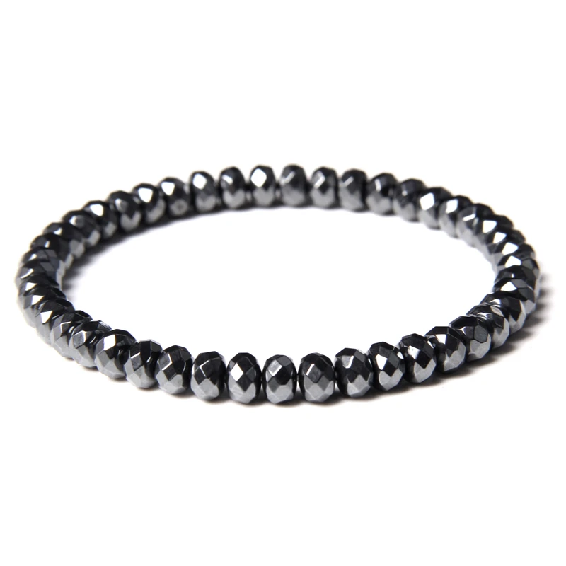 2Pcs/Set Black Hematite Bracelets For Men Women Weight Loss Natural Stone Stretch Health Care Bracelet Magnetic Therapy Jewelry