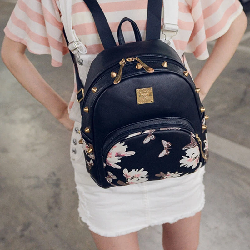 

Women Backpack Schoolbag Ladies Backpacks Female Shoulder Bags Fashion Teenage Girls PU Bag Flowers Printing Travel Bagpack