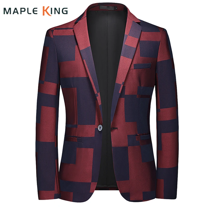 Mens Plaid Printed Blazer Terno Slin Masculino 2021 Luxury Brand Men Blazers Suits Jacket For Wedding Business Blazer Homme 6XL