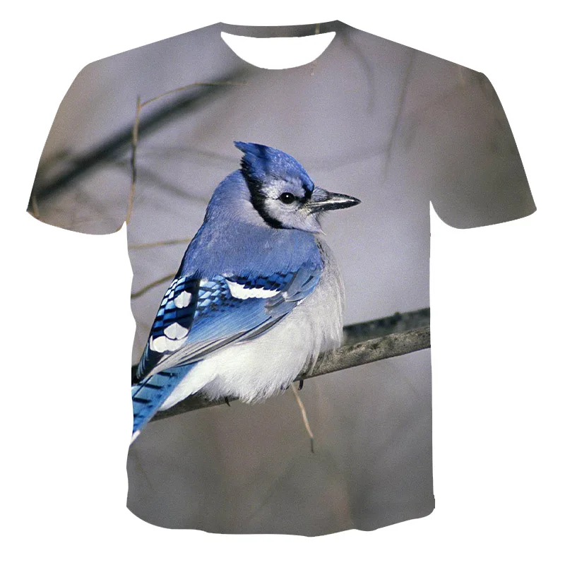 

Men'S Short-Sleeved Loose T-Shirt, Small And Exquisite Bluebird 3D Printing Round Neck Pullover And Men'S Casual Streetwear Fash