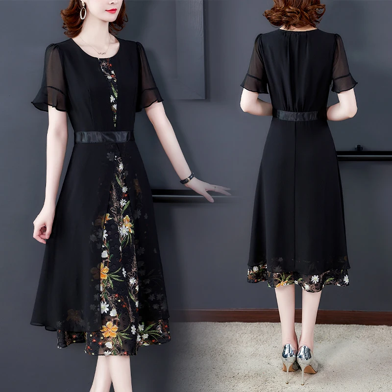 

direct selling 2020 new summer high-end plus size chiffon dress French women's office floral dress