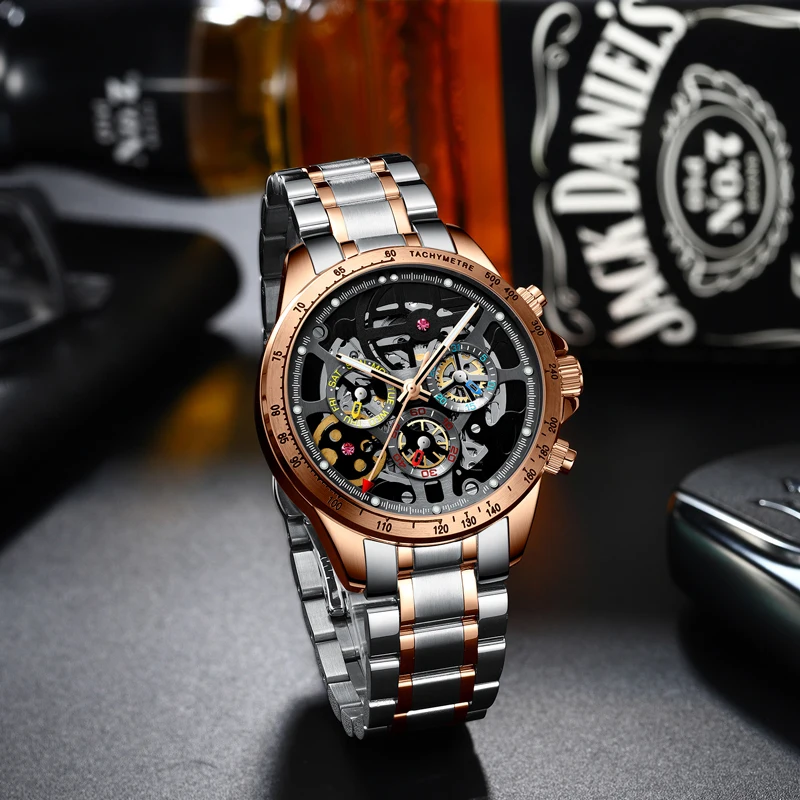 

Skeleton Watch Automatic Mchanical Sports Wrist Watch HAIQIN DESIGN 2020 Waterproof Stainless Steel Men Watches 2020 Luxury New