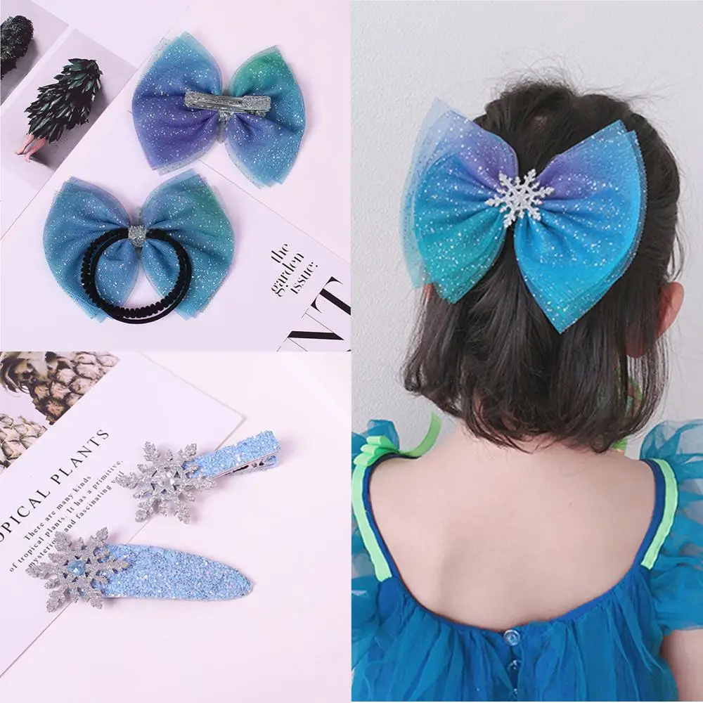 Детские заколки для волос с синими блестками и бантом рождественские блестящие