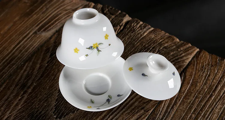 

Ceramic Dehua Ceramic Whiteware Cover Bowl Stacking Tea Bowl Large Three-Force Bowl Kung Fu Tea Set Condensed Fat White Gaiwan