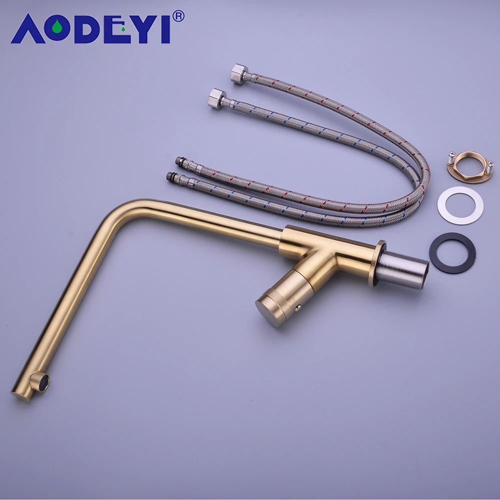 

Brass Brushed Gold Kitchen Faucet Water Tap Single Handle Mixer Taps 360 Rotation Sink Faucets Spigots