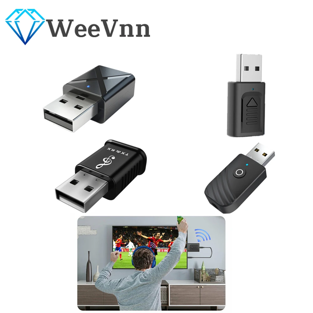 WeeVnn USB Bluetooth 5.0 Transmitter Receiver 4 In 1 3 2 Adapter Dongle 3.5mm AUX for TV PC Headphones Home Stereo Car | Электроника