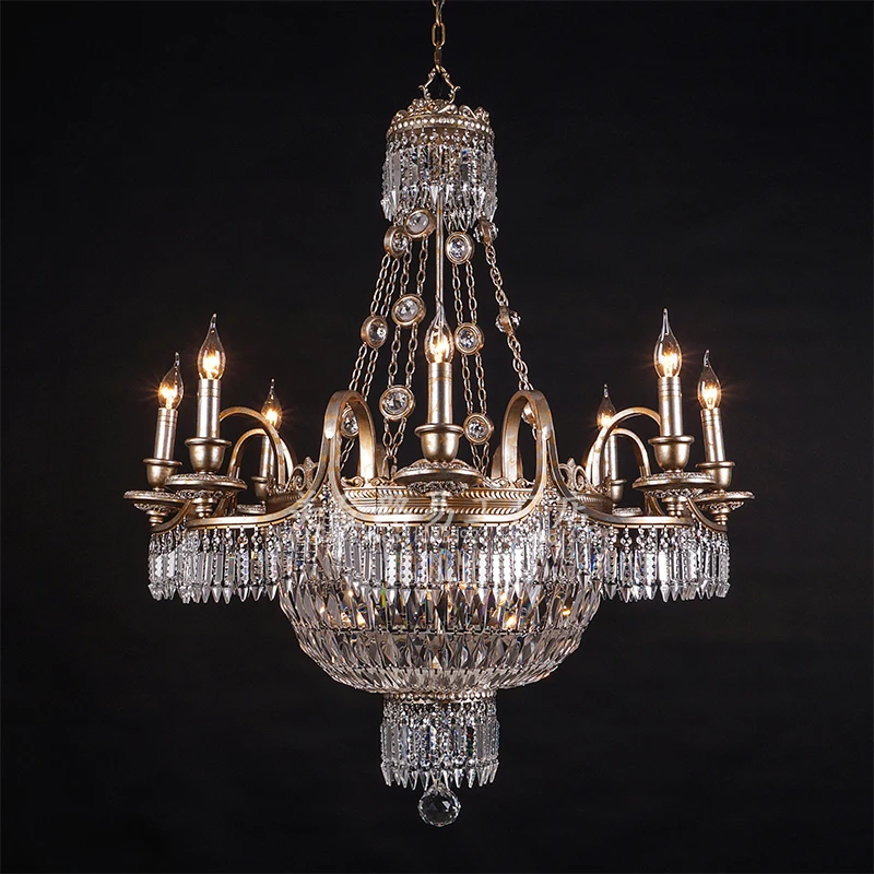

European-Style Castle Candle Classical British Old Accent Antique Crystal Chandelier Duplex Villa Living Room Headlight
