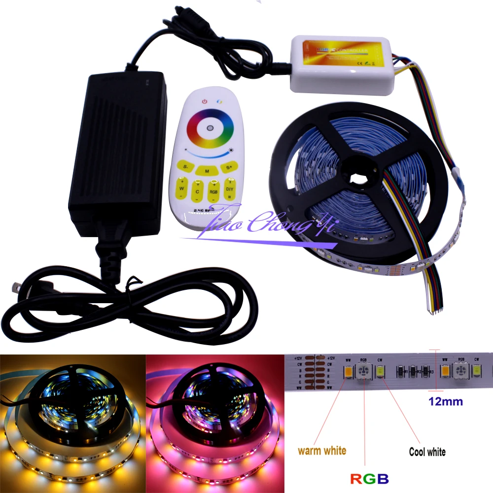 5 м RGBCCT 90led/M светодиодная лента 5050 RGB+ 2835 белый/теплый белый+ 2,4G RF RGBWC контроллер+ 12 В 6A мощность